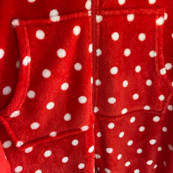 Jenni Adult Hooded Fleece Jumpsuit Pock A Dots Red Pajamas Christmas XXL - Picture 7 of 10